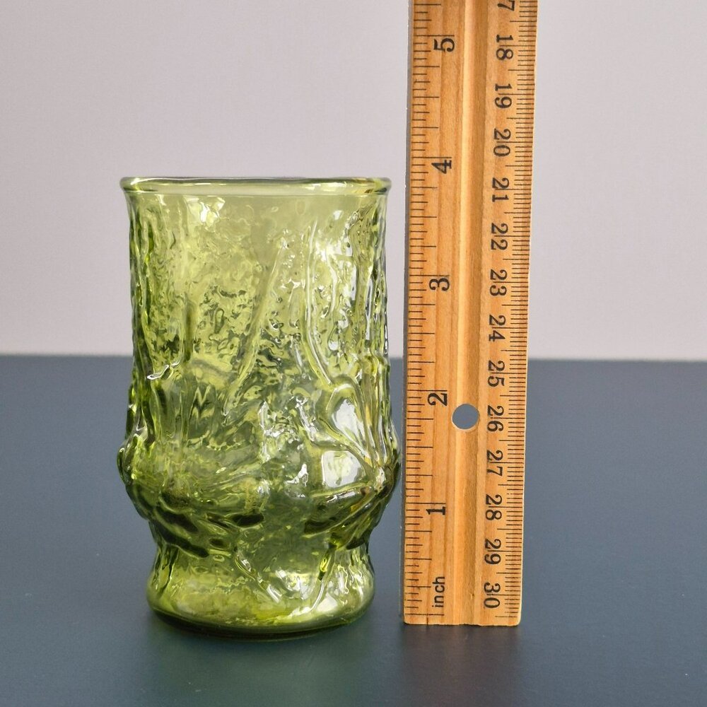 Vintage Anchor Hocking Rainflower Green Juice Glass SET of 4 Raised Floral Retro - Picture 7 of 8